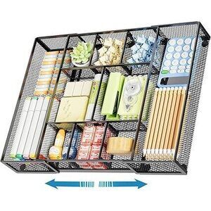 Expandable Desk Drawer Organizer, Mesh Drawer Organizer Tray With 10 Adjustable